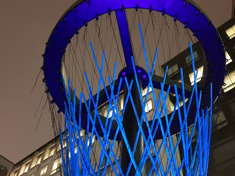 galvanised time and tide sculpture at canary wharf winter lights