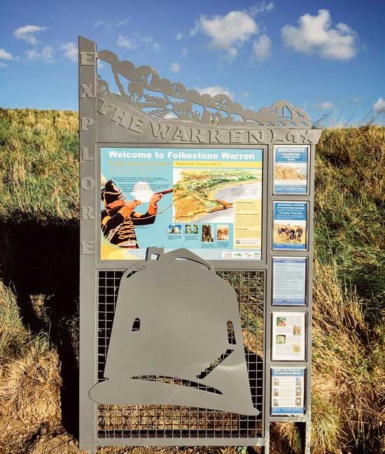 Galvanized signpost panel at Folkestone Warren