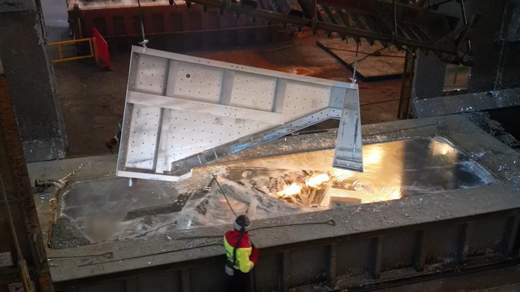 Aerial view of steel being galvanized
